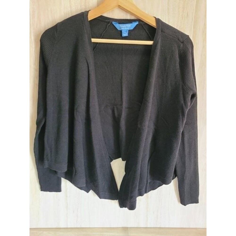 Simply Vera Vera Wang Black Cardigan Sweater Womens PM Petite Open Front Draped